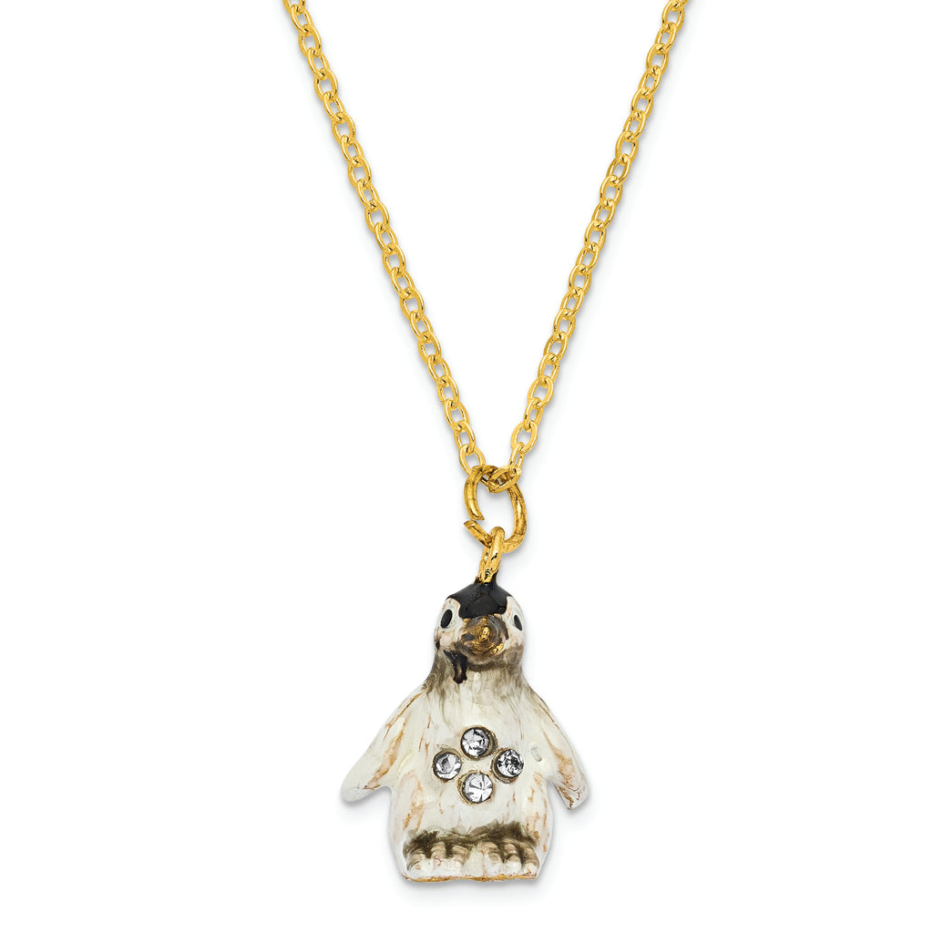 Luxury Giftware by Jere Pewter Bejeweled Crystals Gold-tone Enameled PEEPS Baby Penguin Trinket Box with Matching 18 Inch Necklace