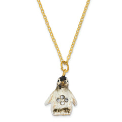 Luxury Giftware by Jere Pewter Bejeweled Crystals Gold-tone Enameled PEEPS Baby Penguin Trinket Box with Matching 18 Inch Necklace