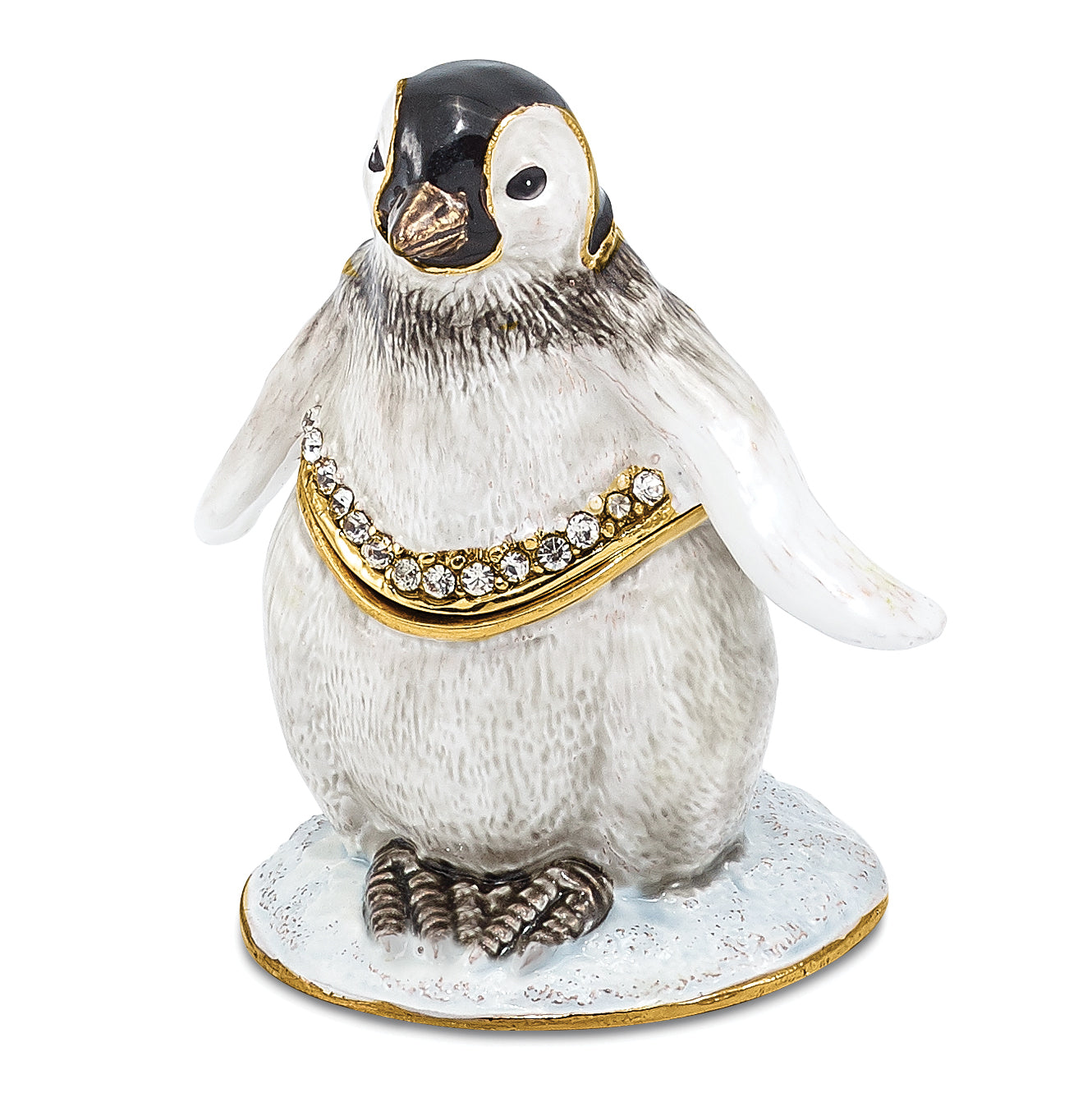 Luxury Giftware by Jere Pewter Bejeweled Crystals Gold-tone Enameled PEEPS Baby Penguin Trinket Box with Matching 18 Inch Necklace Main image