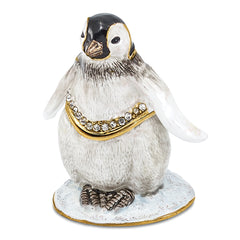 Luxury Giftware by Jere Pewter Bejeweled Crystals Gold-tone Enameled PEEPS Baby Penguin Trinket Box with Matching 18 Inch Necklace