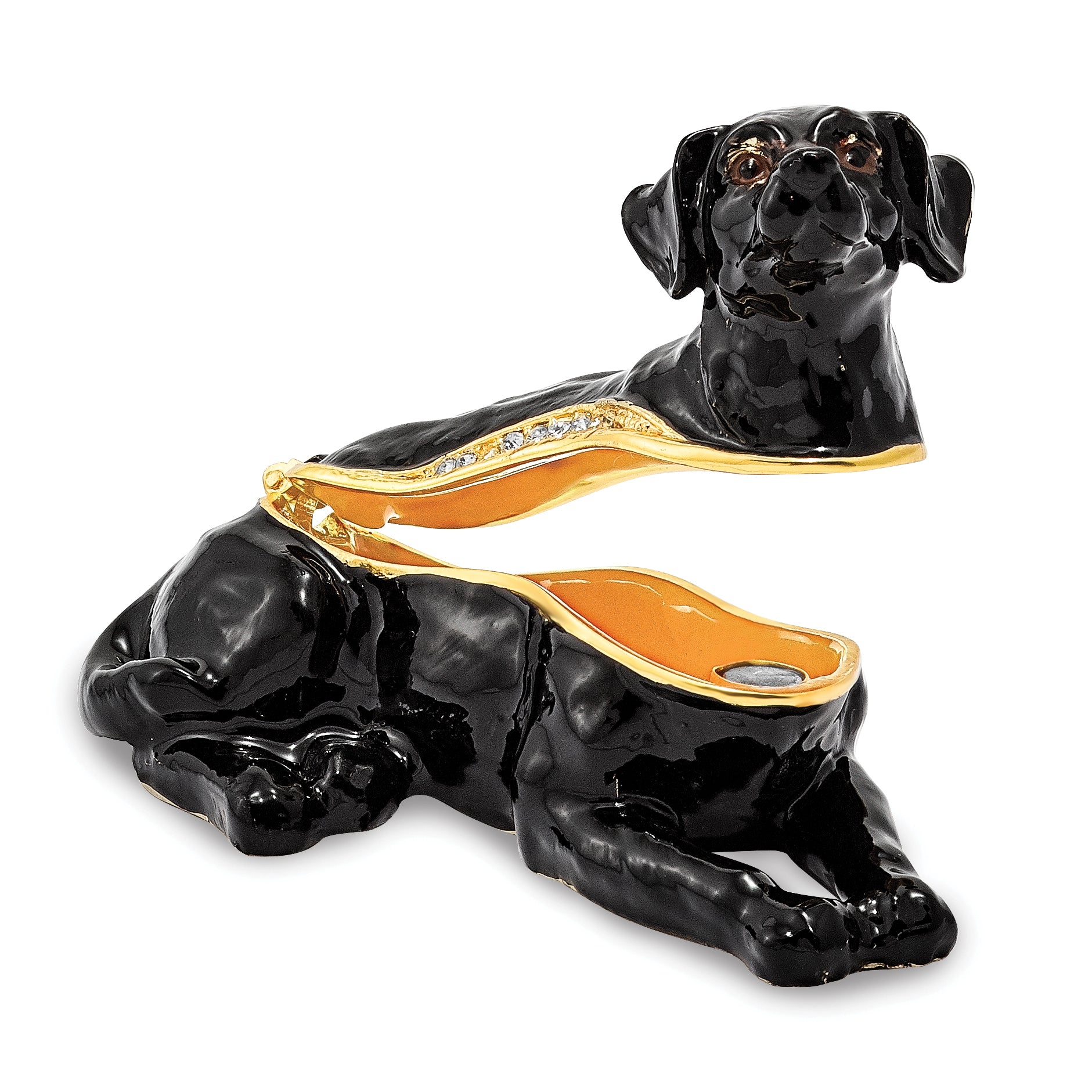 Luxury Giftware by Jere Pewter Bejeweled Crystals Gold-tone Enameled KOOP Black Labrador Retriever Trinket Box with Matching 18 Inch Necklace