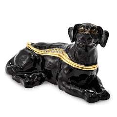 Luxury Giftware by Jere Pewter Bejeweled Crystals Gold-tone Enameled KOOP Black Labrador Retriever Trinket Box with Matching 18 Inch Necklace