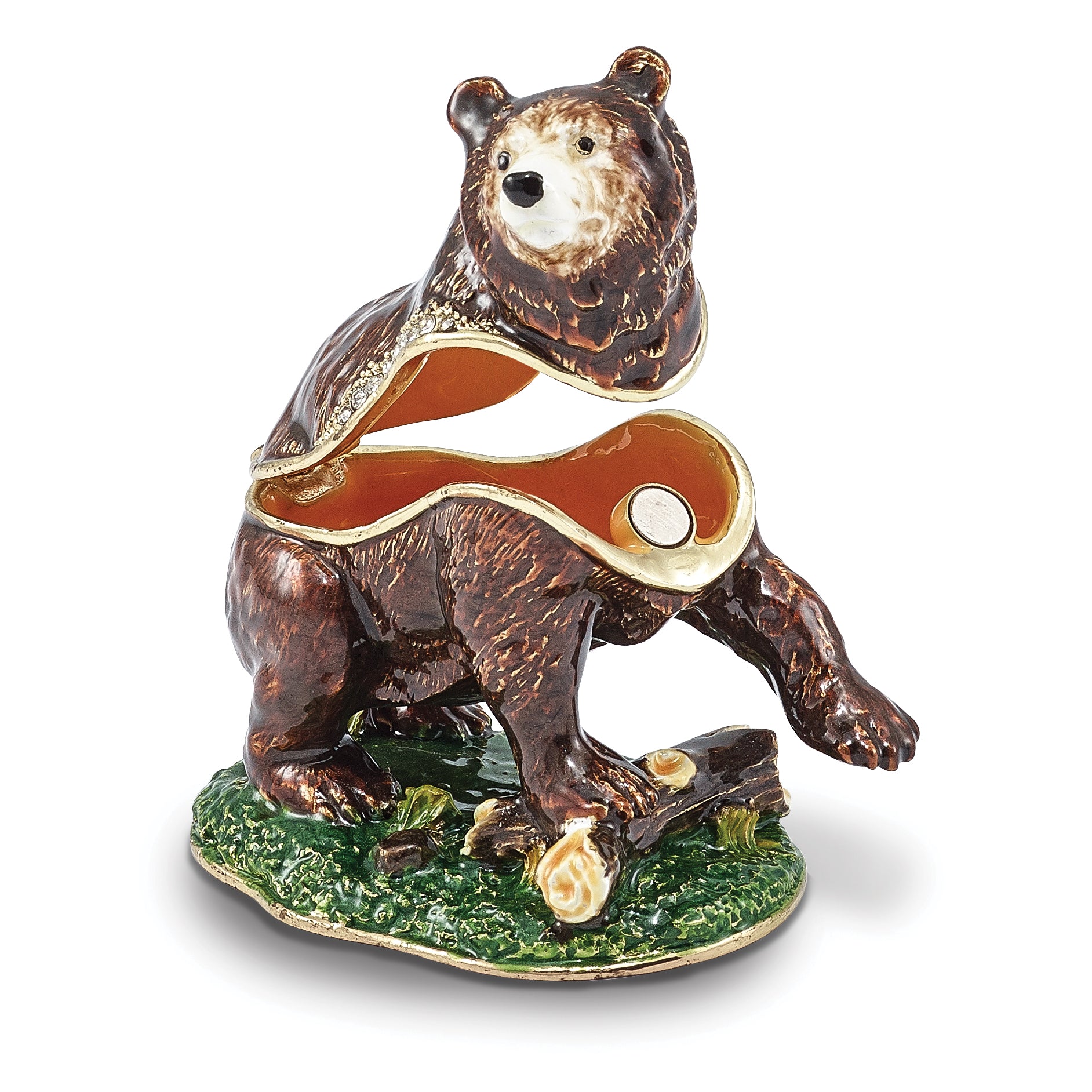 Luxury Giftware by Jere Bejeweled CODY Kodiak Bear with Log Trinket Box with Matching 18 inch Necklace Secondary image