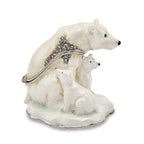 Luxury Giftware by Jere Pewter Bejeweled Crystals Silver-tone Enameled MAMA BEAR With AVA & ASHER Polar Bears Trinket Box with Matching 18 Inch Necklace