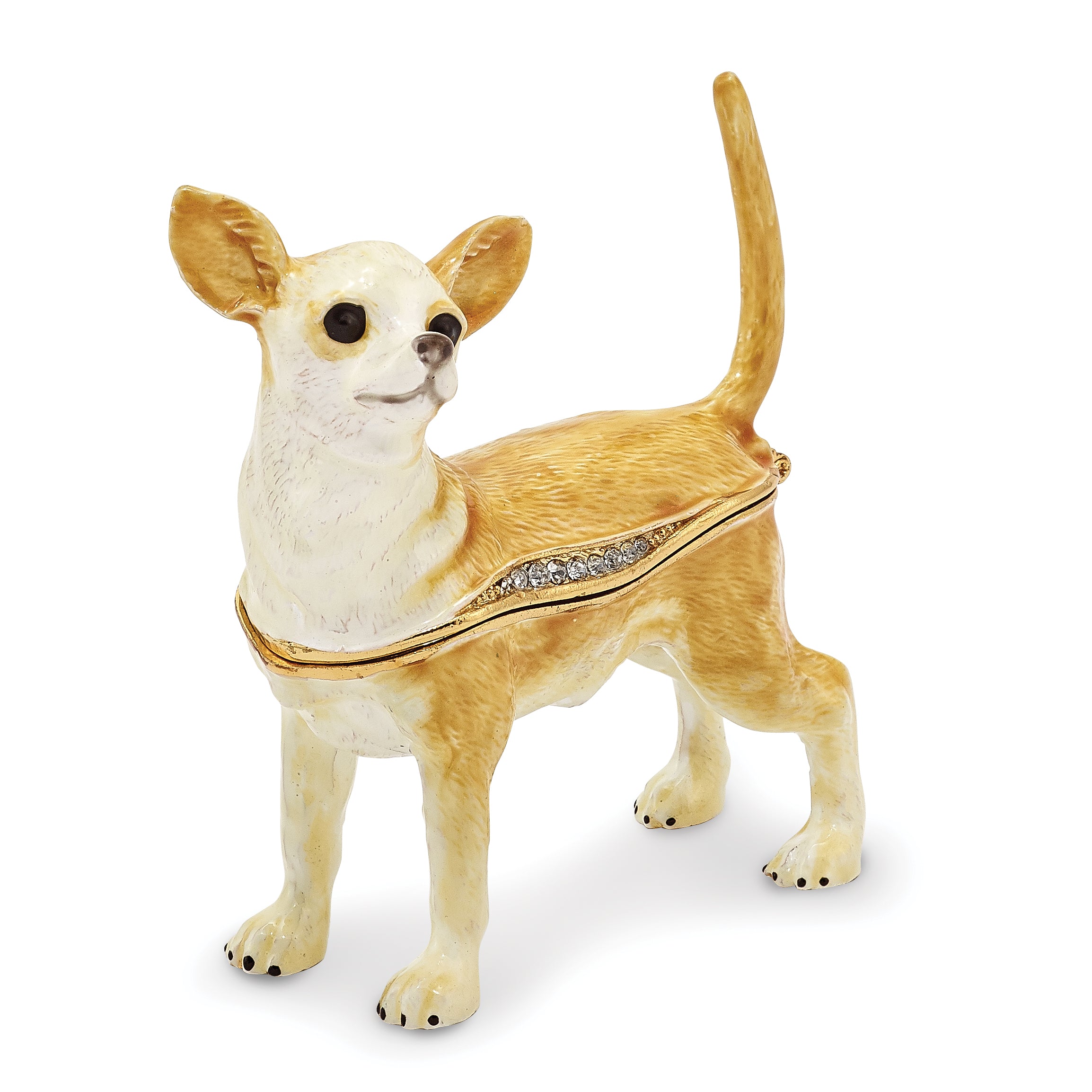 Luxury Giftware by Jere Pewter Bejeweled Crystals Gold-tone Enameled SAMSON Chihuahua Trinket Box with Matching 18 Inch Necklace Main image