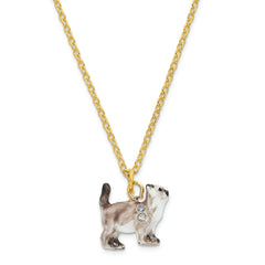 Luxury Giftware by Jere Pewter Bejeweled Crystals Gold-tone Enameled LAYSA Himalayan Cat Trinket Box with Matching 18 Inch Necklace