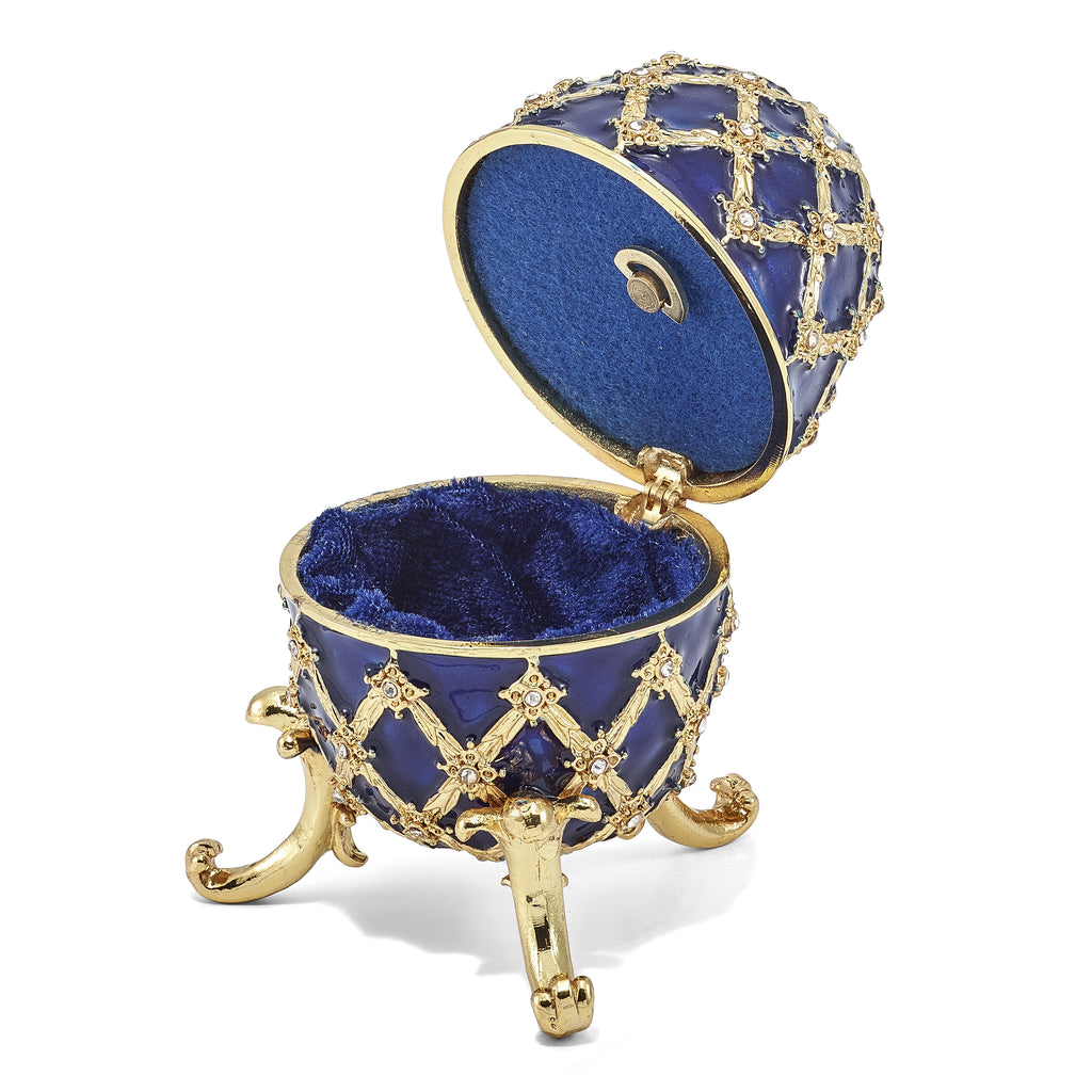 Luxury Giftware by Jere Pewter Bejeweled Crystals Gold-tone Enameled GRAND ROYAL BLUE (Plays Unchained Melody) Musical Egg with Matching 18 Inch Necklace