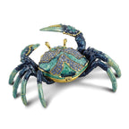 Luxury Giftware by Jere Pewter Bejeweled Crystals Gold-tone Enameled CHESAPEAKE Blue Crab Trinket Box with Matching 18 Inch Necklace