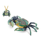 Luxury Giftware by Jere Pewter Bejeweled Crystals Gold-tone Enameled CHESAPEAKE Blue Crab Trinket Box with Matching 18 Inch Necklace