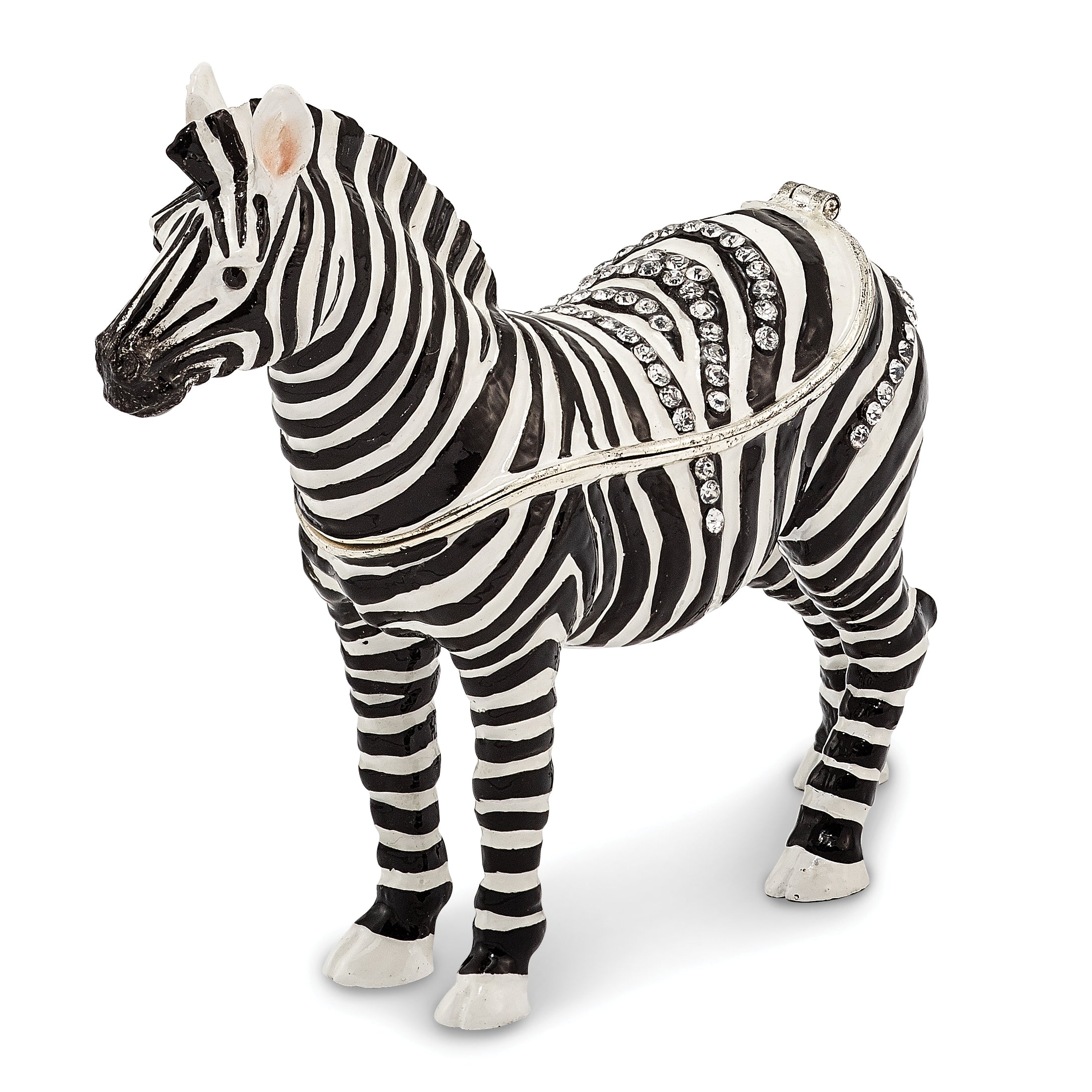 Luxury Giftware Pewter Bejeweled Crystals Silver-tone Enameled ZACH Zebra Trinket Box with Matching 18 Inch Necklace Main image