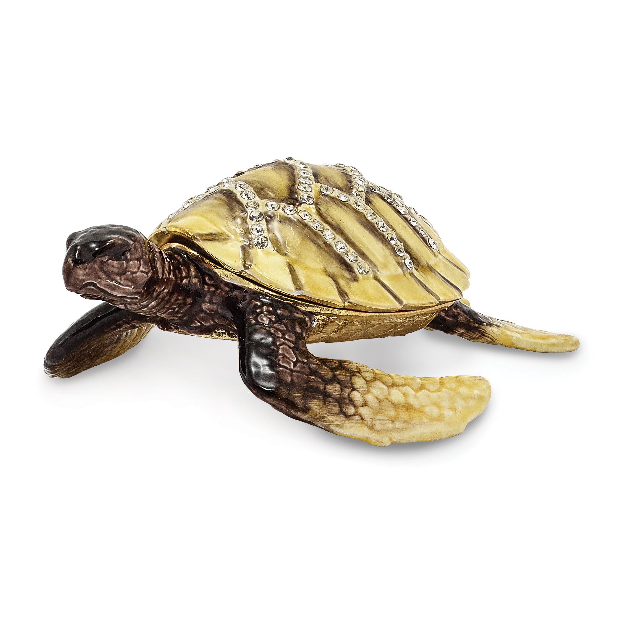 Luxury Giftware Pewter Bejeweled Crystals Gold-tone Enameled YELLOW SUN Sea Turtle Trinket Box with Matching 18 Inch Necklace Main image