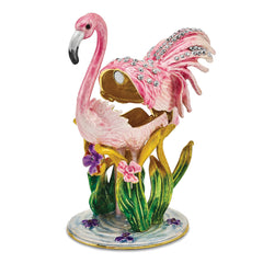 Luxury Giftware by Jere Pewter Bejeweled Crystals Gold-tone Enameled JEZEBEL Pink Flamingo Trinket Box with Matching 18 Inch Necklace