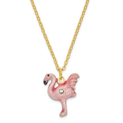 Luxury Giftware by Jere Pewter Bejeweled Crystals Gold-tone Enameled JEZEBEL Pink Flamingo Trinket Box with Matching 18 Inch Necklace