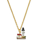 Luxury Giftware by Jere Pewter Bejeweled Crystals Gold-tone Enameled LUMI Guiding Lighthouse Trinket Box with Matching 18 Inch Necklace