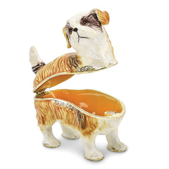 Luxury Giftware by Jere Pewter Bejeweled Crystals Gold-tone Enameled SALLY Shih Tzu Trinket Box with Matching 18 Inch Necklace