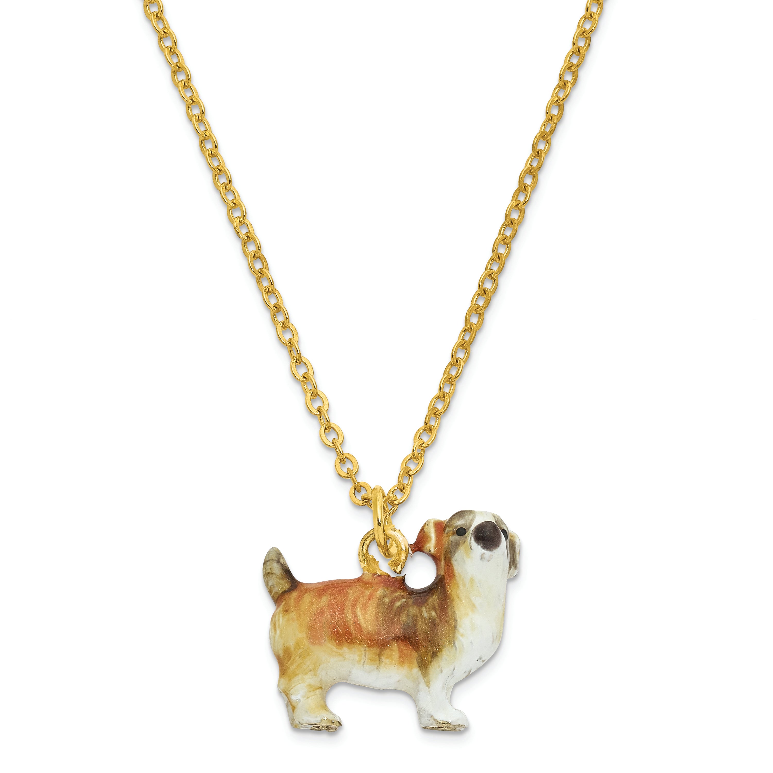 Luxury Giftware by Jere Pewter Bejeweled Crystals Gold-tone Enameled SALLY Shih Tzu Trinket Box with Matching 18 Inch Necklace