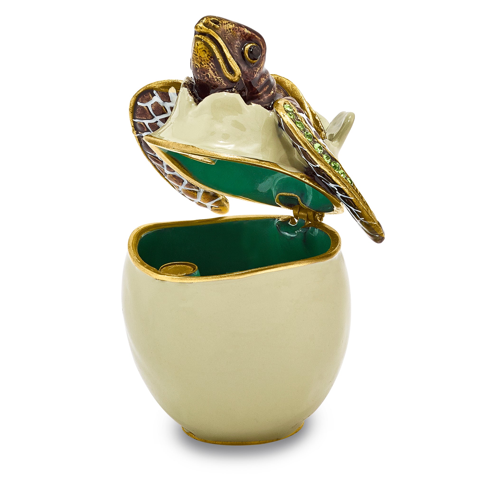 Luxury Giftware by Jere Pewter Bejeweled Crystals Gold-tone Enameled EGGBERT Turtle Hatchling Trinket Box with Matching 18 Inch Necklace Secondary image