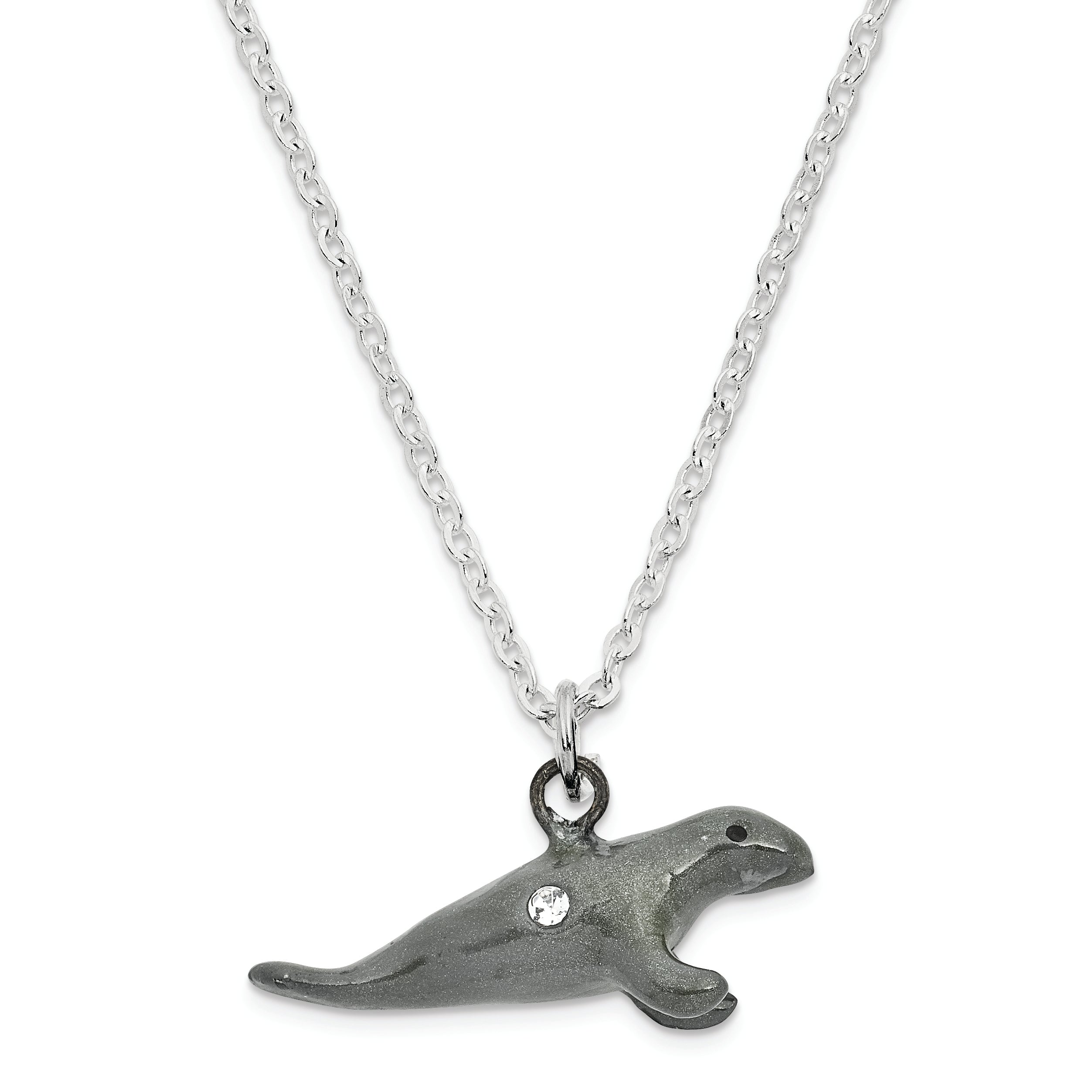 Luxury Giftware by Jere Pewter Bejeweled Crystals Pewter-tone Enameled MANNY Manatee With Seaweed Trinket Box with Matching 18 Inch Necklace