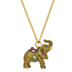 Luxury Giftware by Jere Pewter Bejeweled Crystals Gold-tone Enameled TALLIE Taj Mahal Elephant Trinket Box with Matching 18 Inch Necklace