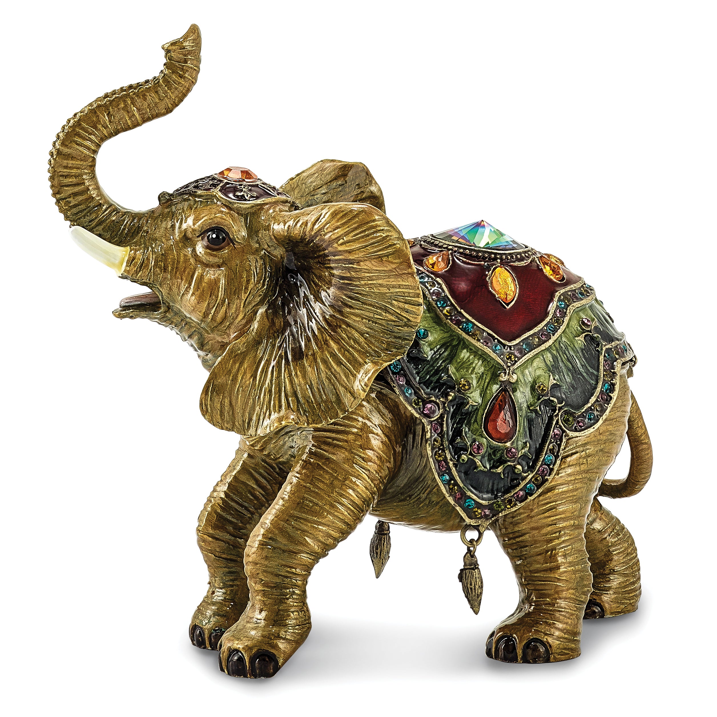 Luxury Giftware by Jere Pewter Bejeweled Crystals Gold-tone Enameled TALLIE Taj Mahal Elephant Trinket Box with Matching 18 Inch Necklace