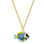 Luxury Giftware by Jere Pewter Bejeweled Crystals Gold-tone Enameled BLAKE Blue Tang Fish Trinket Box with Matching 18 Inch Necklace