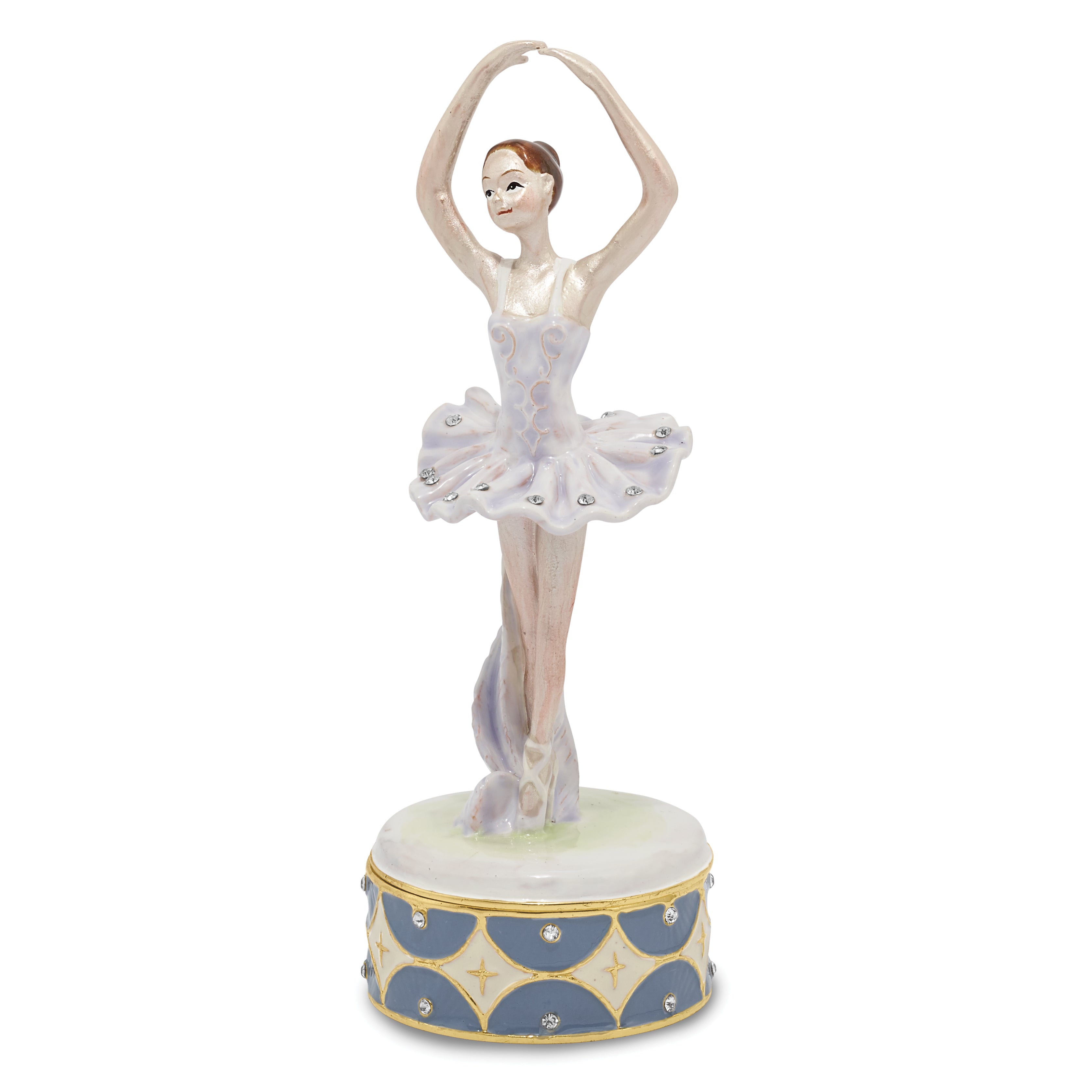 Luxury Giftware Pewter Bejeweled Crystals Gold-tone Enameled BLYTHE Ballerina on Point Trinket Box with Matching 18 Inch Necklace Main image