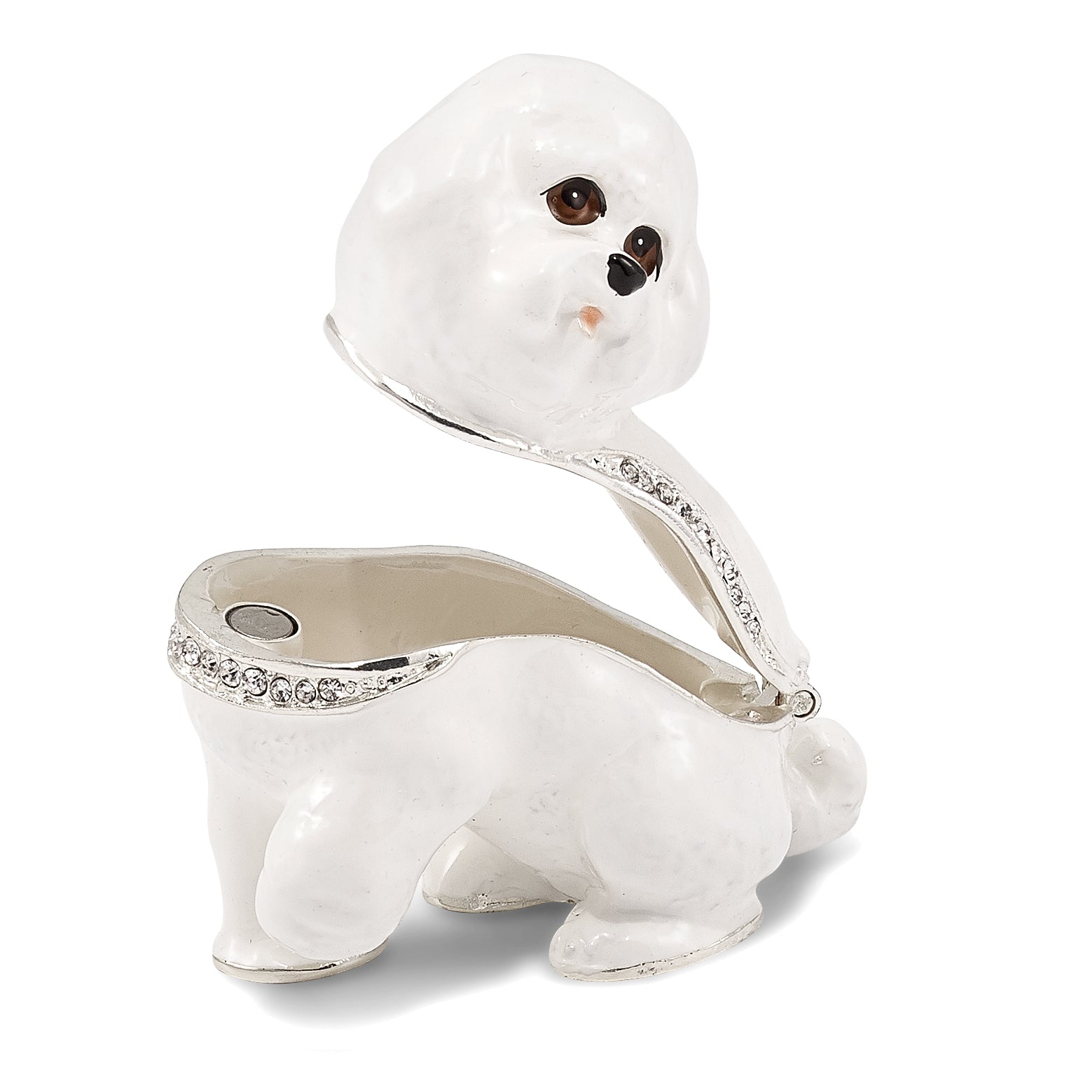 Luxury Giftware Pewter Bejeweled Crystals Silver-tone Enameled BRENDA Bichon Frise Trinket Box with Matching 18 Inch Necklace Secondary image
