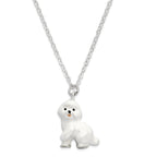 Luxury Giftware Pewter Bejeweled Crystals Silver-tone Enameled BRENDA Bichon Frise Trinket Box with Matching 18 Inch Necklace