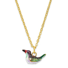 Luxury Giftware by Jere Pewter Bejeweled Crystals Gold-tone Enameled HUEY Hummingbird & Petunia Trinket Box with Matching 18 Inch Necklace