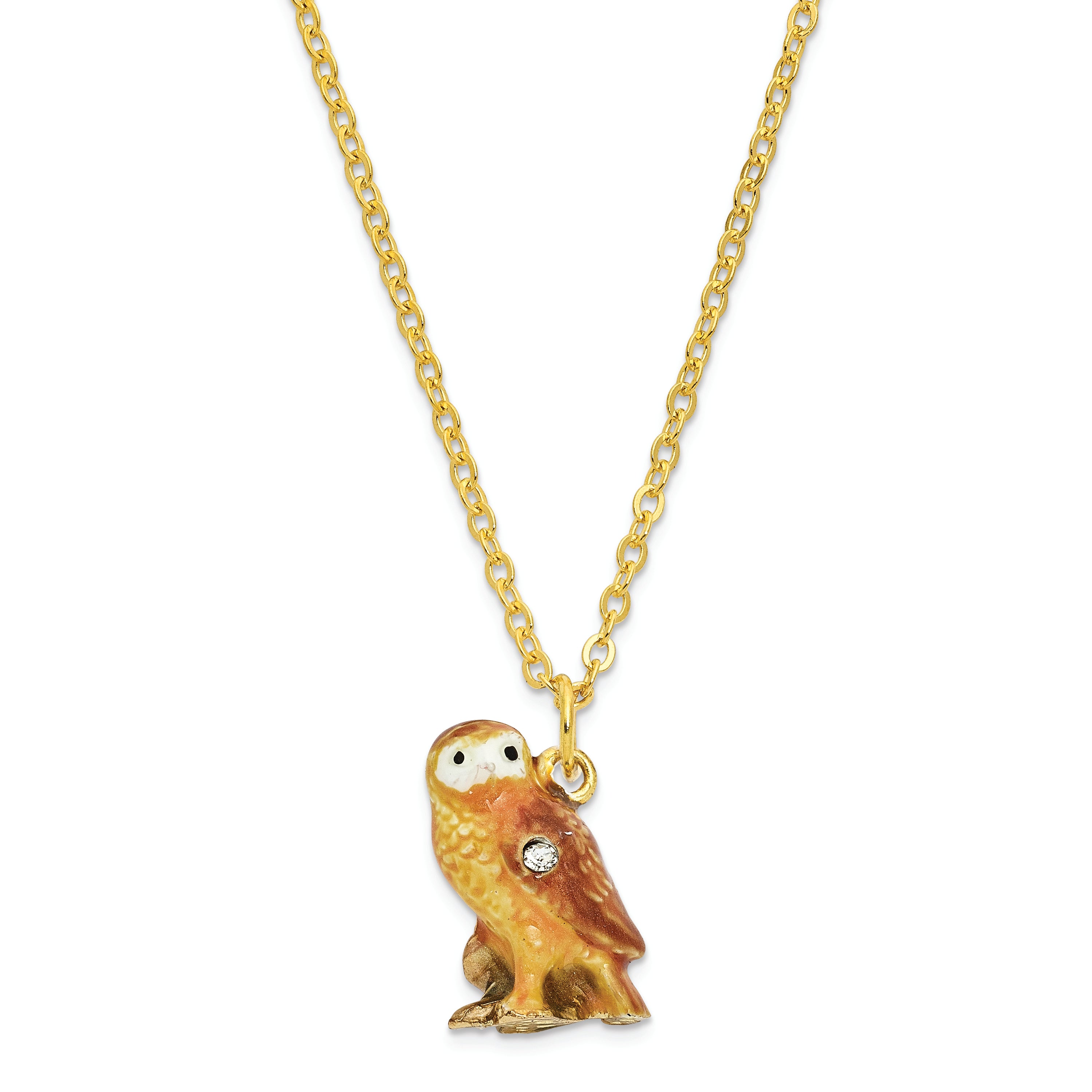 Luxury Giftware by Jere Pewter Bejeweled Crystals Gold-tone Enameled MR. WHOO Barn Owl Trinket Box with Matching 18 Inch Necklace