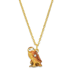 Luxury Giftware by Jere Pewter Bejeweled Crystals Gold-tone Enameled MR. WHOO Barn Owl Trinket Box with Matching 18 Inch Necklace