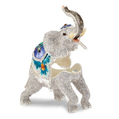 Luxury Giftware Pewter Bejeweled Crystals Gold-tone Enameled BAKUL Full Crystal White Elephant Trinket Box with Matching 18 Inch Necklace