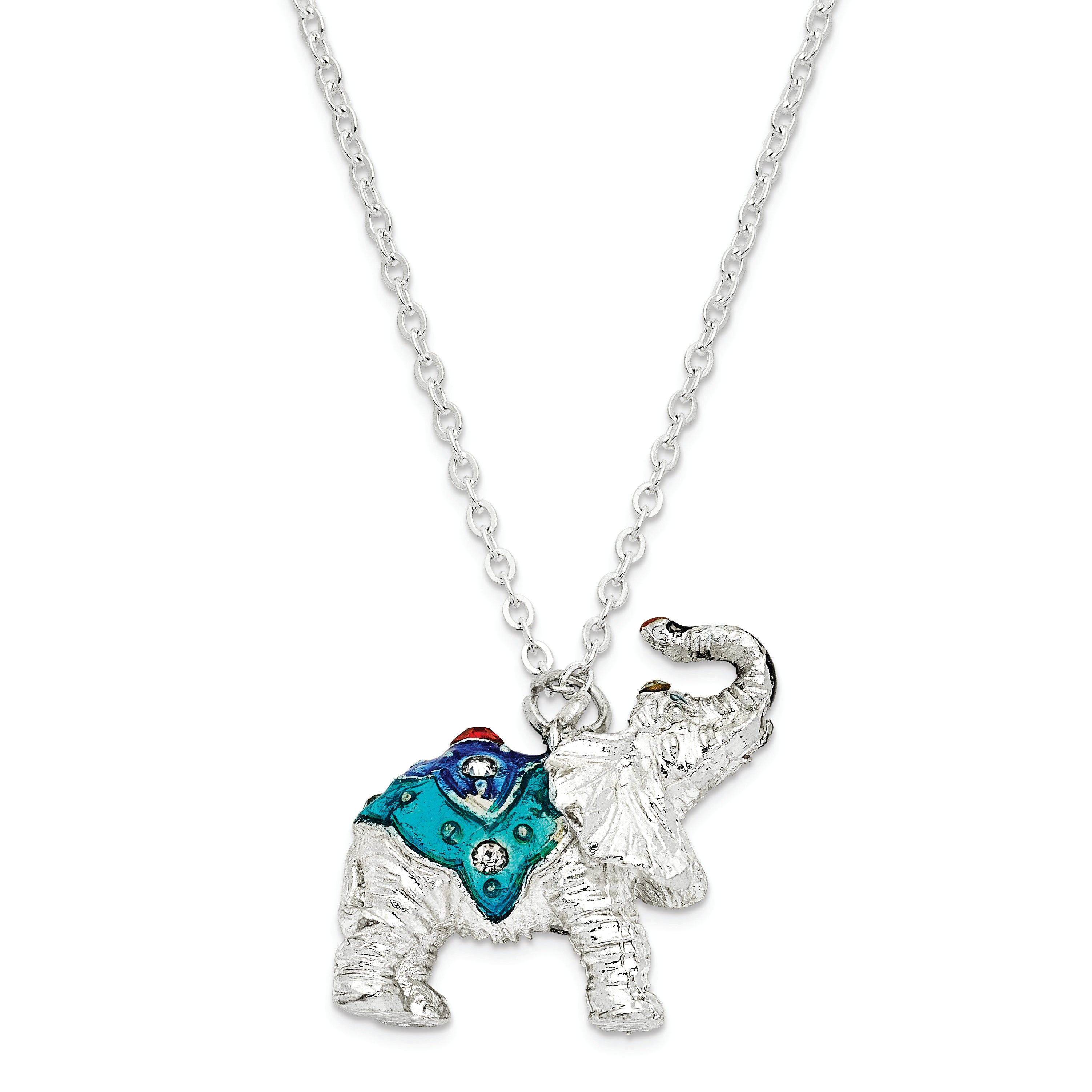 Luxury Giftware Pewter Bejeweled Crystals Gold-tone Enameled BAKUL Full Crystal White Elephant Trinket Box with Matching 18 Inch Necklace