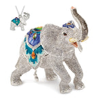 Luxury Giftware Pewter Bejeweled Crystals Gold-tone Enameled BAKUL Full Crystal White Elephant Trinket Box with Matching 18 Inch Necklace