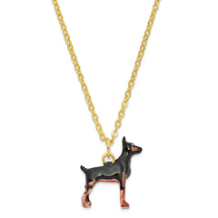 Luxury Giftware Pewter Bejeweled Crystals Gold-tone Enameled RALEIGH Doberman Pinscher Trinket Box with Matching 18 Inch Necklace