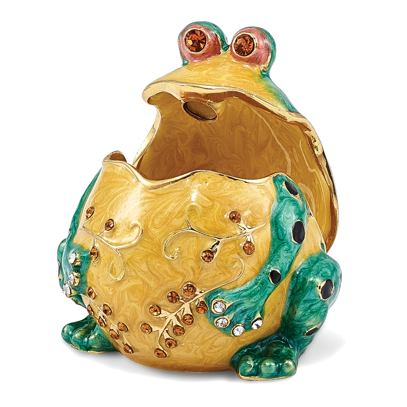 Luxury Giftware Pewter Bejeweled Crystals Gold-tone Enameled BUBBA Croaking Bullfrog Trinket Box with Matching 18 Inch Necklace Secondary image
