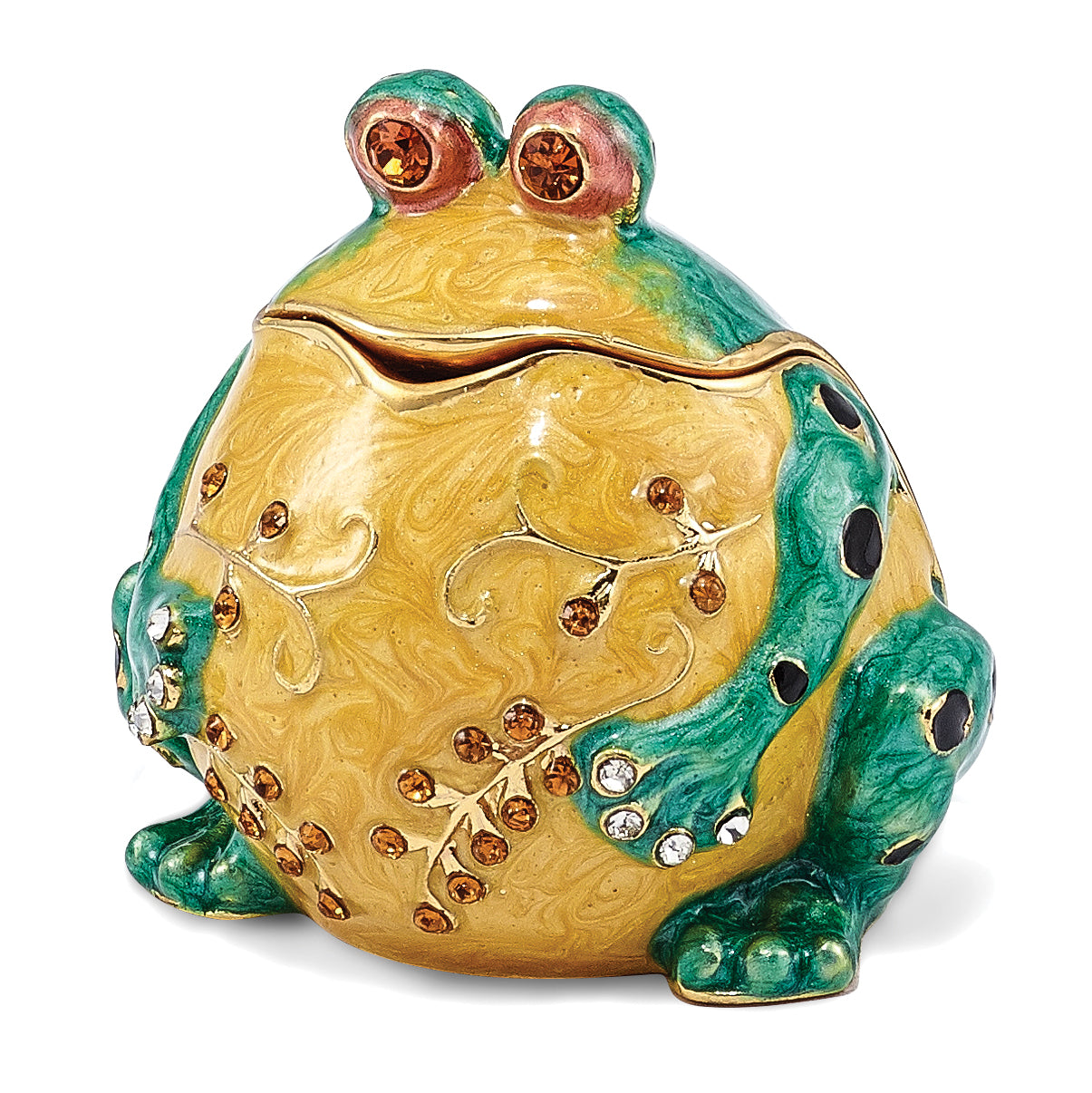 Luxury Giftware Pewter Bejeweled Crystals Gold-tone Enameled BUBBA Croaking Bullfrog Trinket Box with Matching 18 Inch Necklace Main image