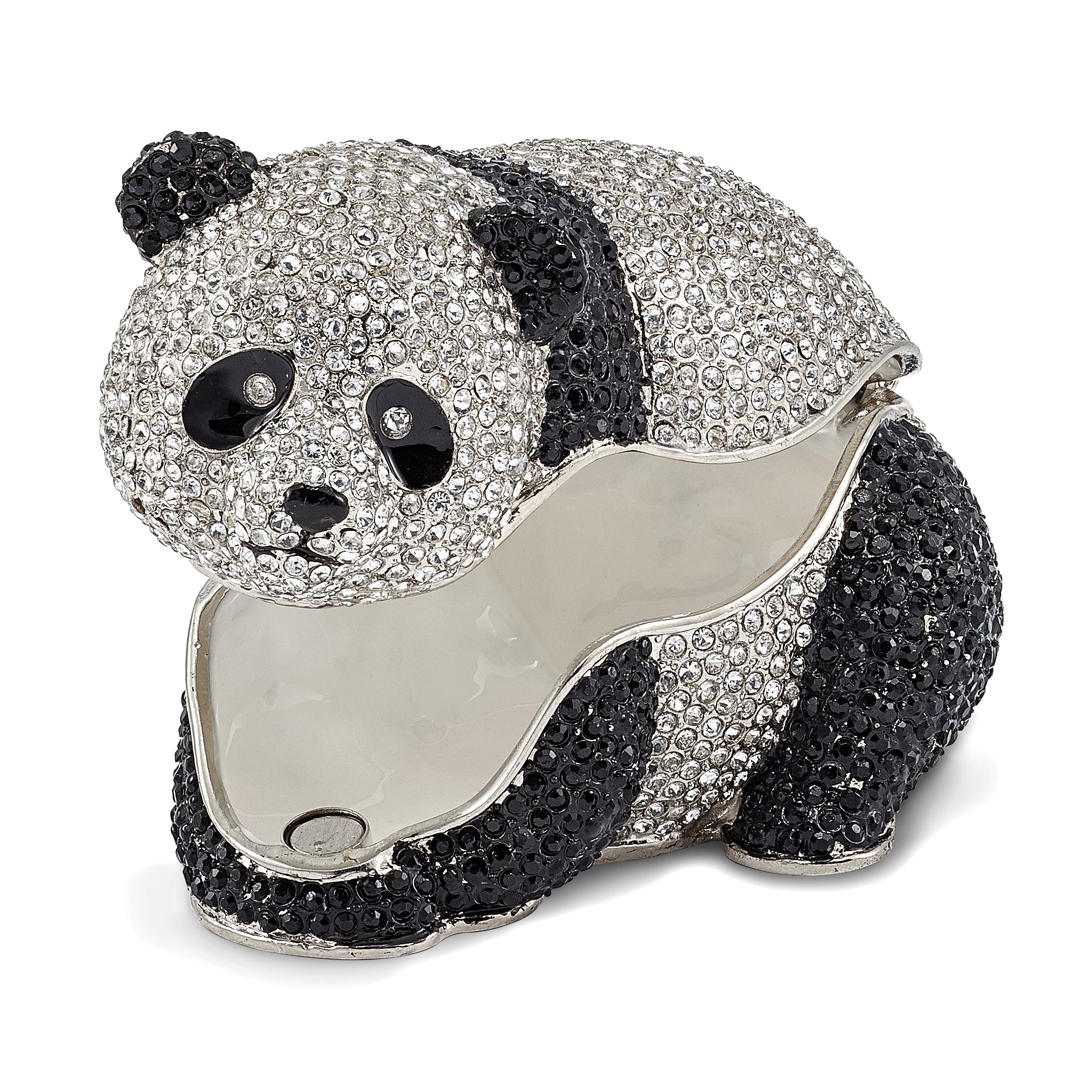 Luxury Giftware Pewter Bejeweled Crystals Silver-tone Enameled TING TING Full Crystal Panda Bear Trinket Box with Matching 18 Inch Necklace Secondary image