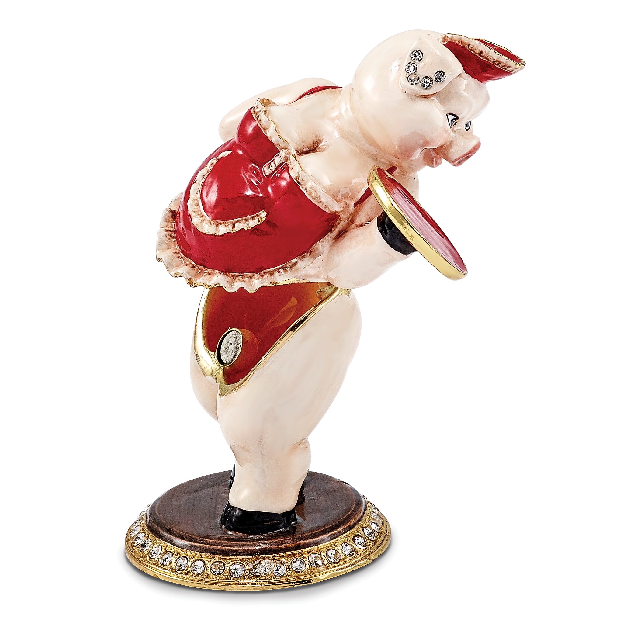 Luxury Giftware Pewter Bejeweled Crystals Gold-tone Enameled FANCY NANCY Waitress Pig Trinket Box with Matching 18 Inch Necklace Secondary image