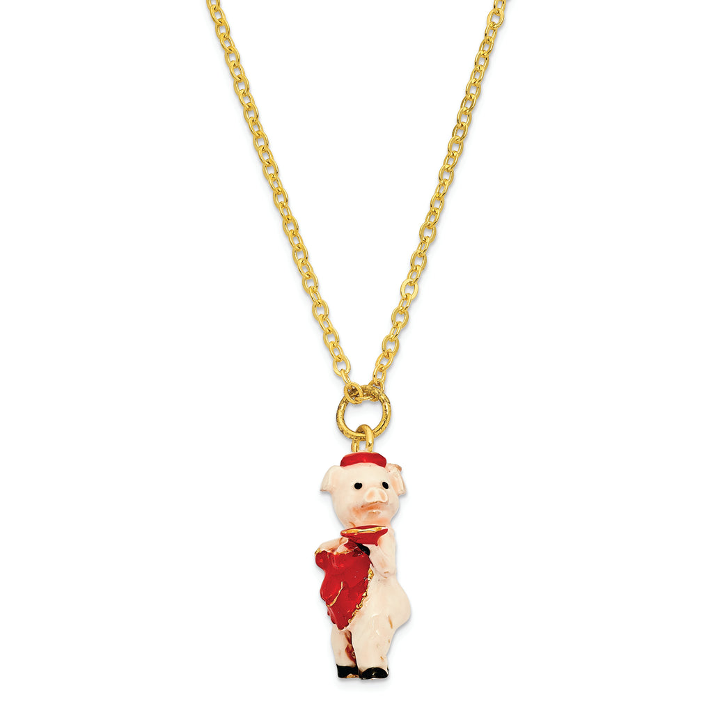 Luxury Giftware Pewter Bejeweled Crystals Gold-tone Enameled FANCY NANCY Waitress Pig Trinket Box with Matching 18 Inch Necklace