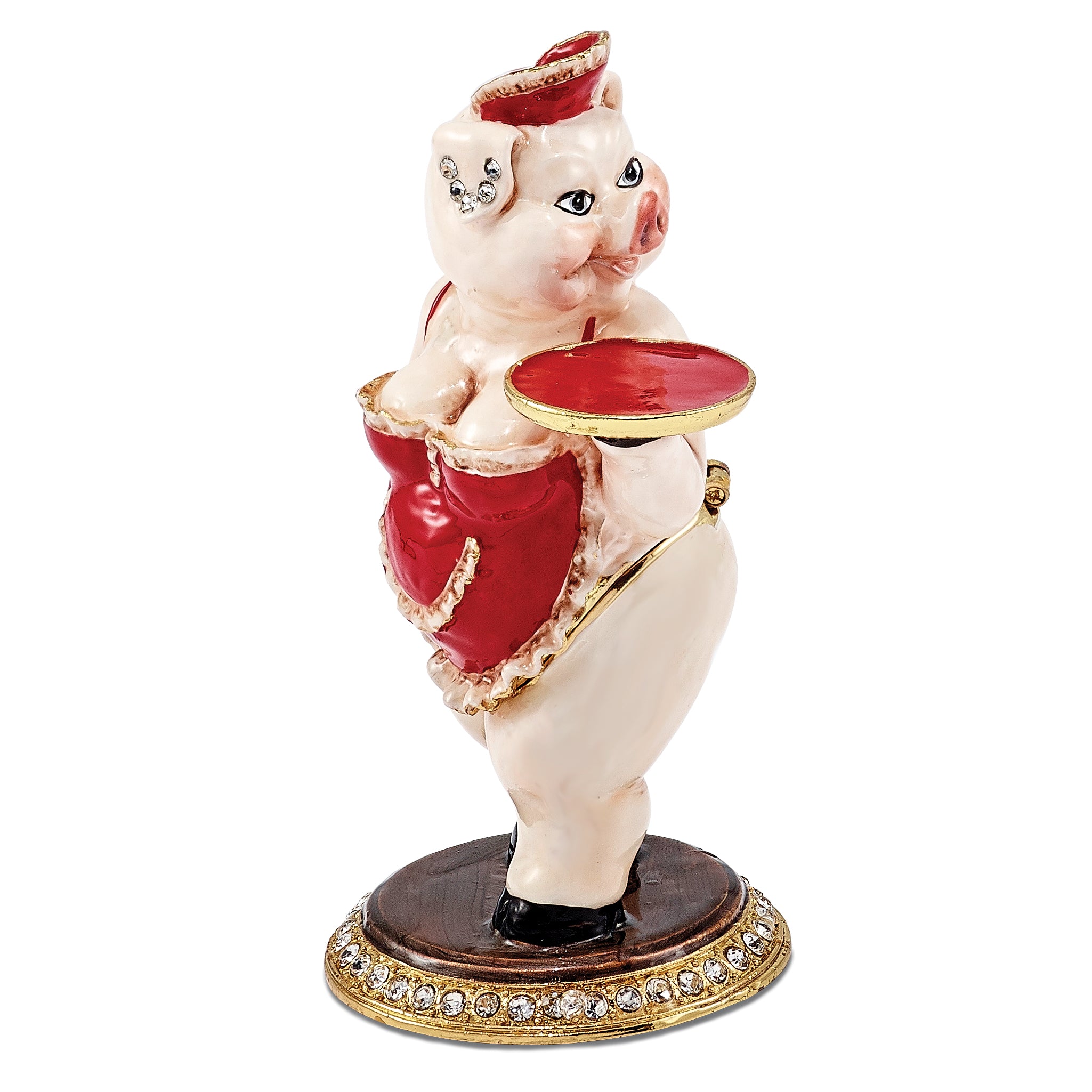 Luxury Giftware Pewter Bejeweled Crystals Gold-tone Enameled FANCY NANCY Waitress Pig Trinket Box with Matching 18 Inch Necklace Main image