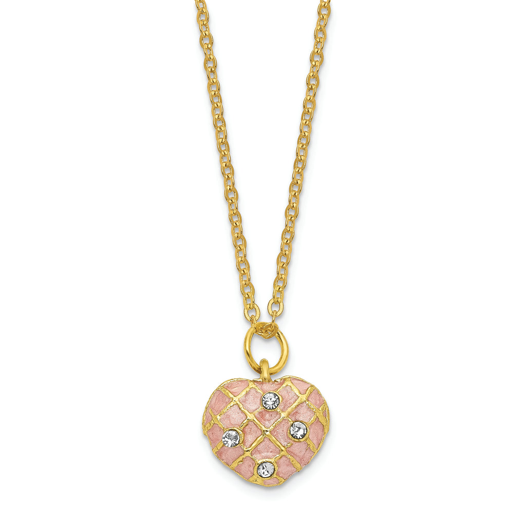 Luxury Giftware by Jere Pewter Bejeweled Crystals Gold-tone Enameled BUTTERFLY KISSES Pink Heart Trinket Box with Matching 18 Inch Necklace