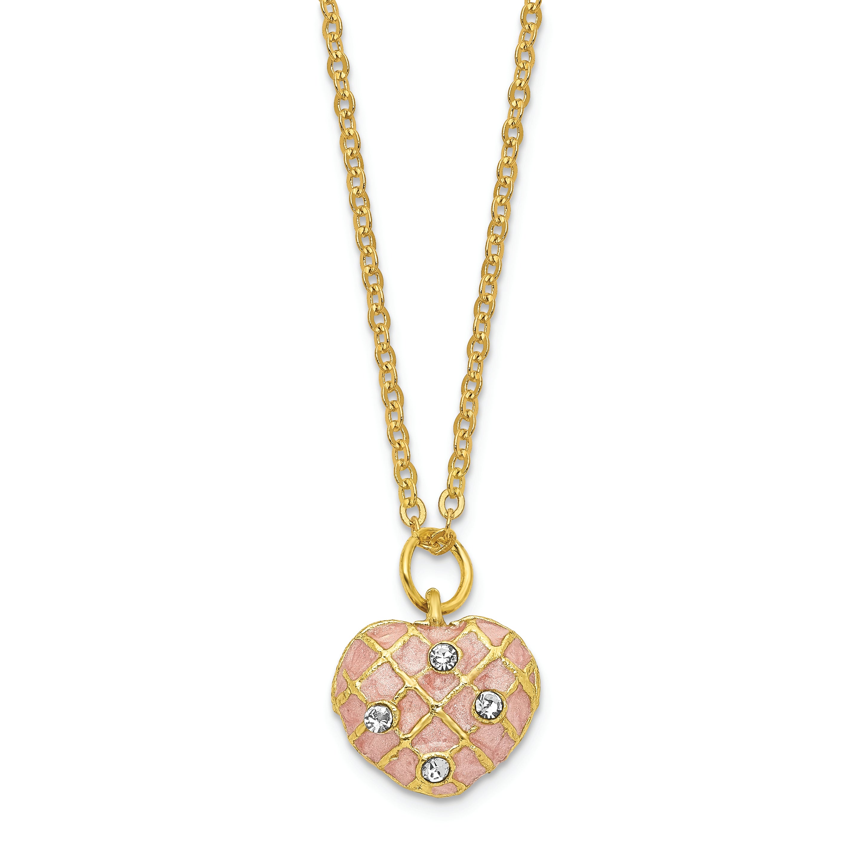 Luxury Giftware by Jere Pewter Bejeweled Crystals Gold-tone Enameled BUTTERFLY KISSES Pink Heart Trinket Box with Matching 18 Inch Necklace