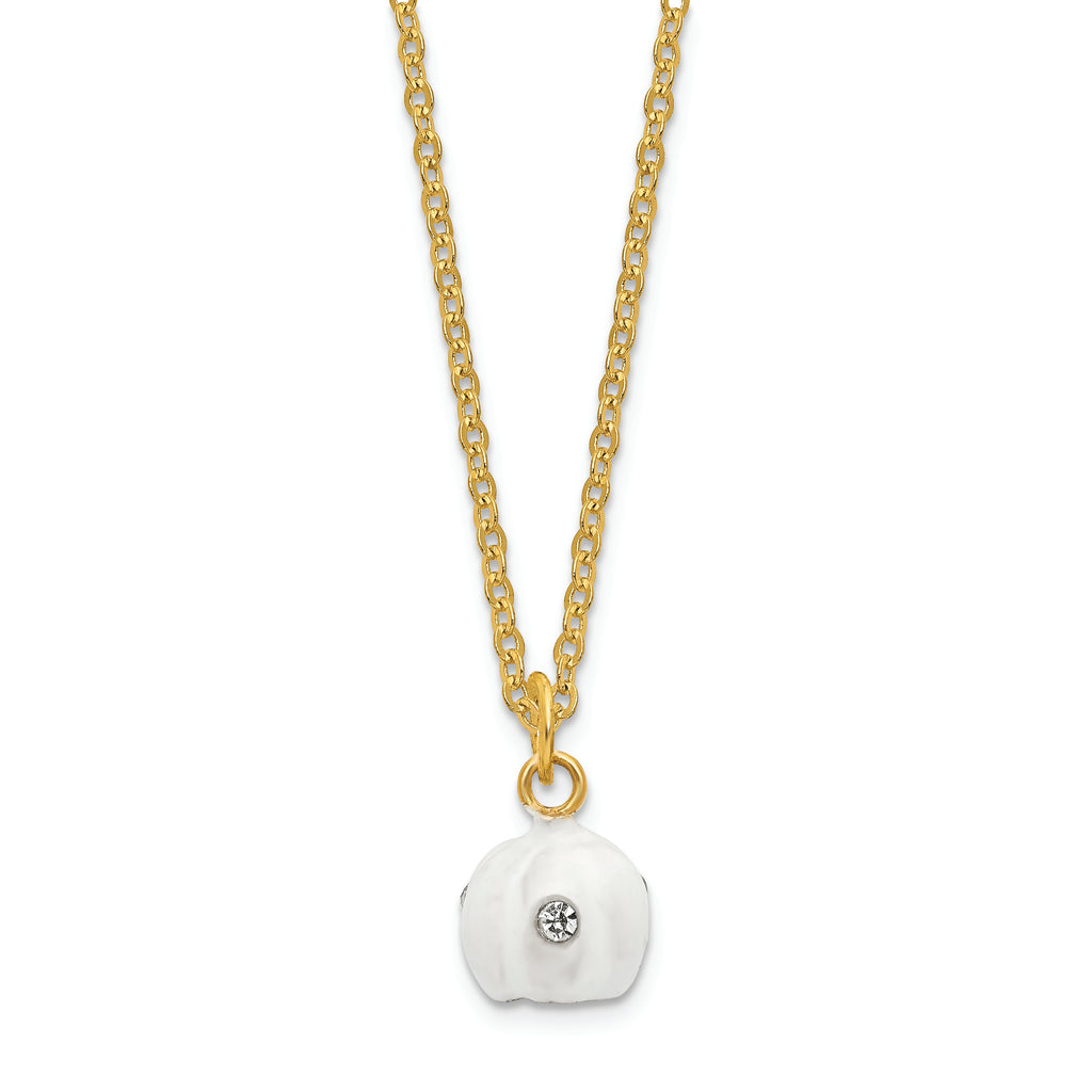 Luxury Giftware Pewter Bejeweled Crystals Gold-tone Enameled AFTER MIDNIGHT Pumpkin Coach Trinket Box with Matching 18 Inch Necklace