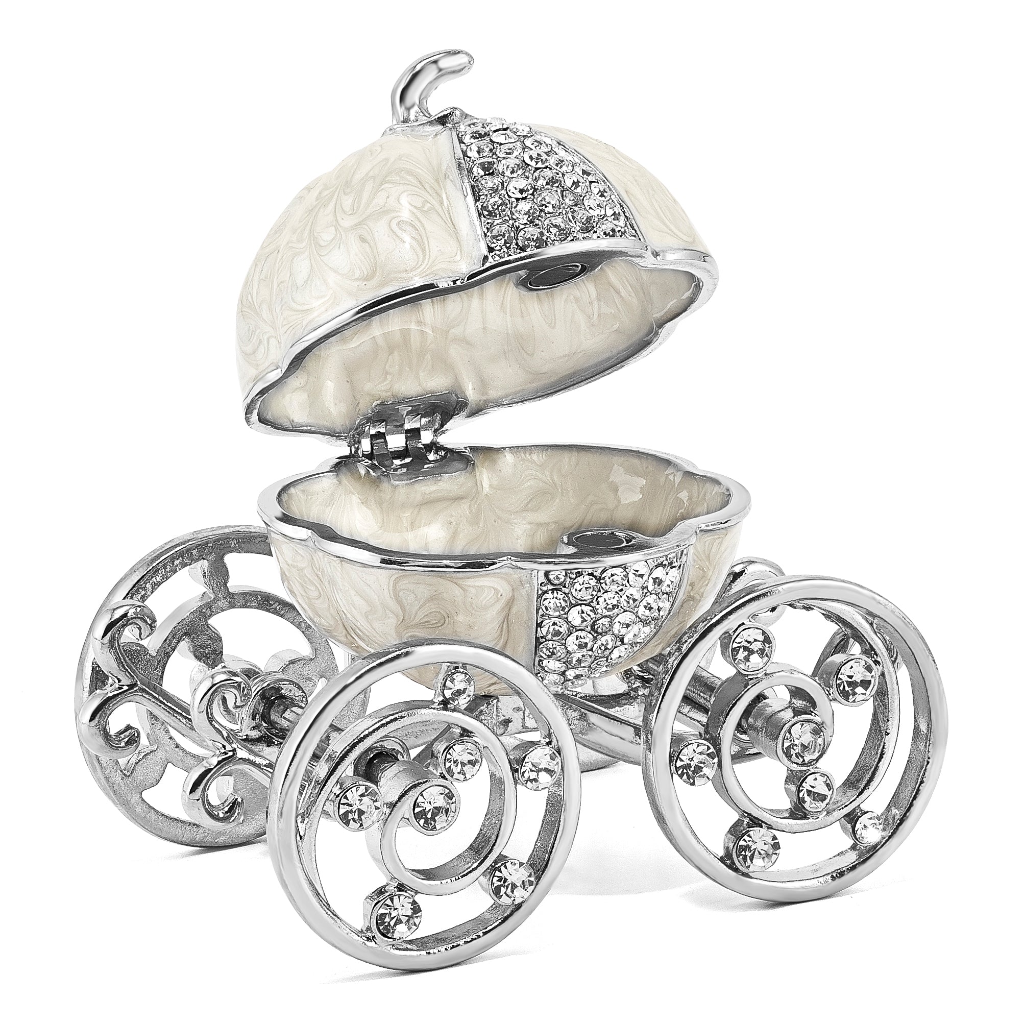 Luxury Giftware by Jere Pewter Bejeweled Crystals Silver-tone Enameled EVER AFTER Pumpkin Coach With Ring Pad Trinket Box with Matching 18 Inch Necklace Secondary image