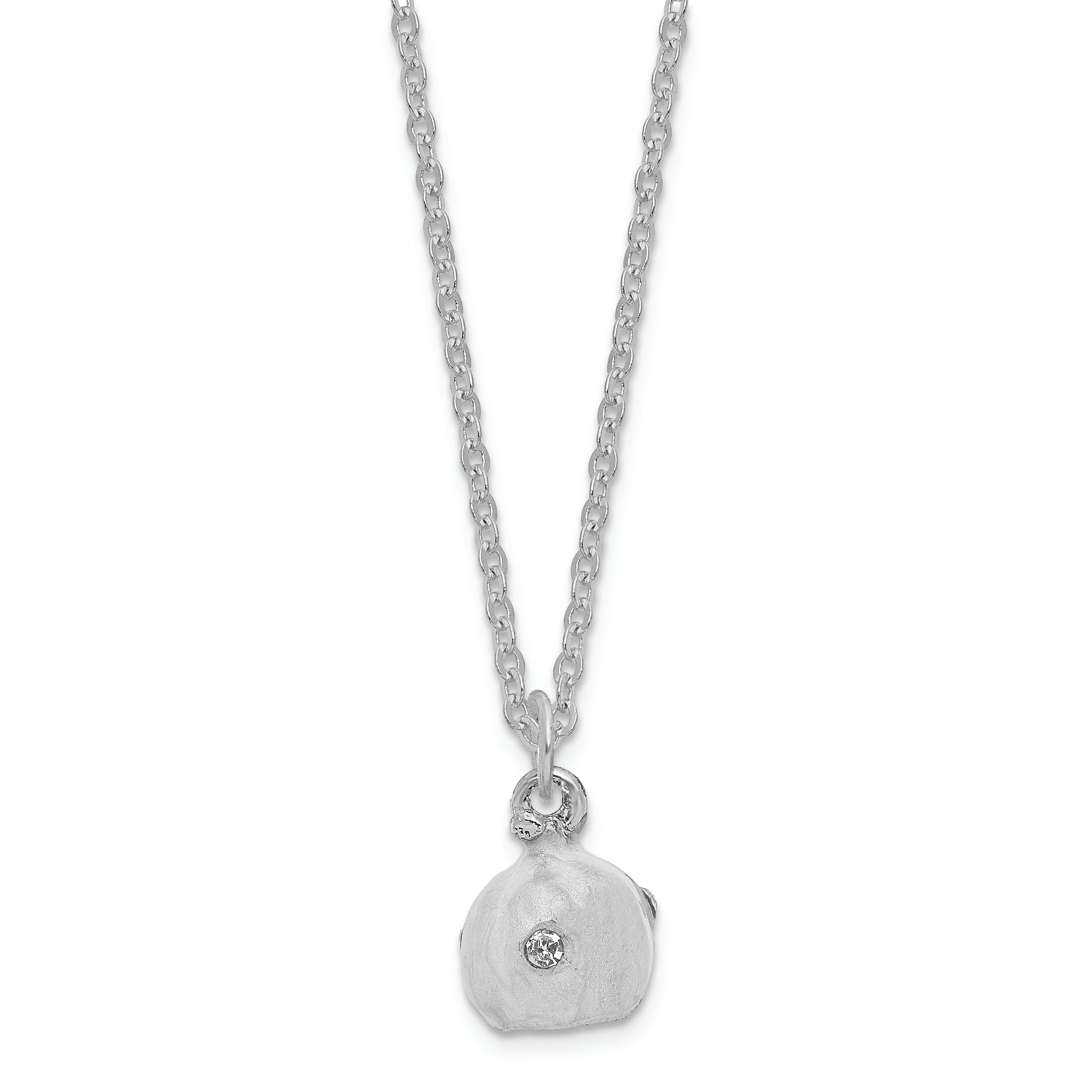 Luxury Giftware by Jere Pewter Bejeweled Crystals Silver-tone Enameled EVER AFTER Pumpkin Coach With Ring Pad Trinket Box with Matching 18 Inch Necklace