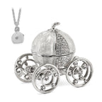 Luxury Giftware by Jere Pewter Bejeweled Crystals Silver-tone Enameled EVER AFTER Pumpkin Coach With Ring Pad Trinket Box with Matching 18 Inch Necklace