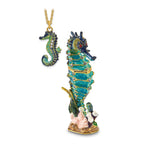 Luxury Giftware by Jere Pewter Bejeweled Crystals Gold-tone Enameled SIMON Seahorse Trinket Box with Matching 18 Inch Necklace