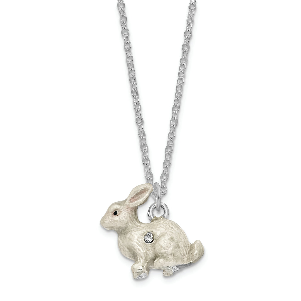 Luxury Giftware by Jere Pewter Bejeweled Crystals Silver-tone Enameled PHOEBE Floppy Ear Bunny Trinket Box with Matching 18 Inch Necklace