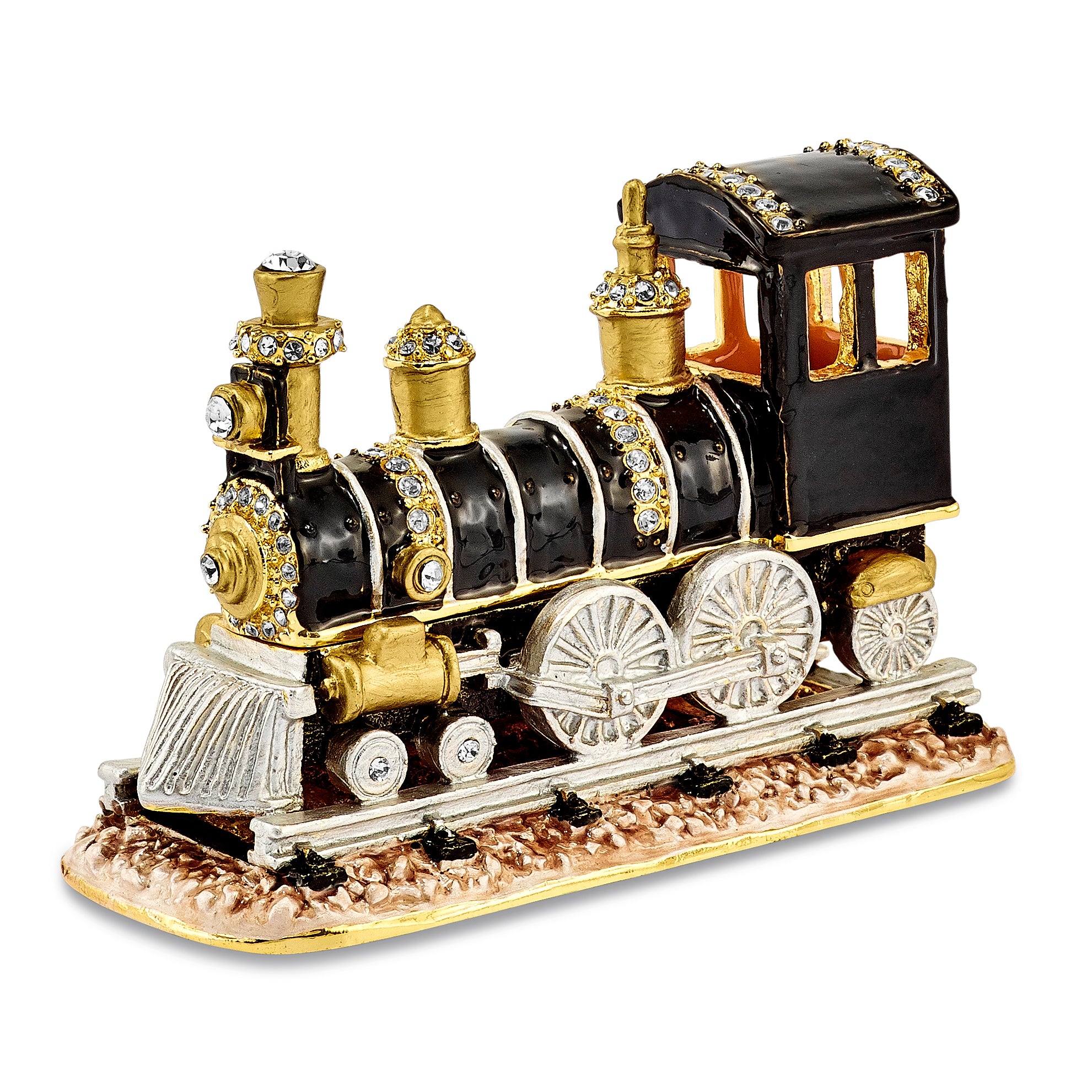Luxury Giftware by Jere Bejeweled Crystals Gold-tone Enameled AXEL Steam Engine Trinket Box with Matching 18 Inch Necklace Main image